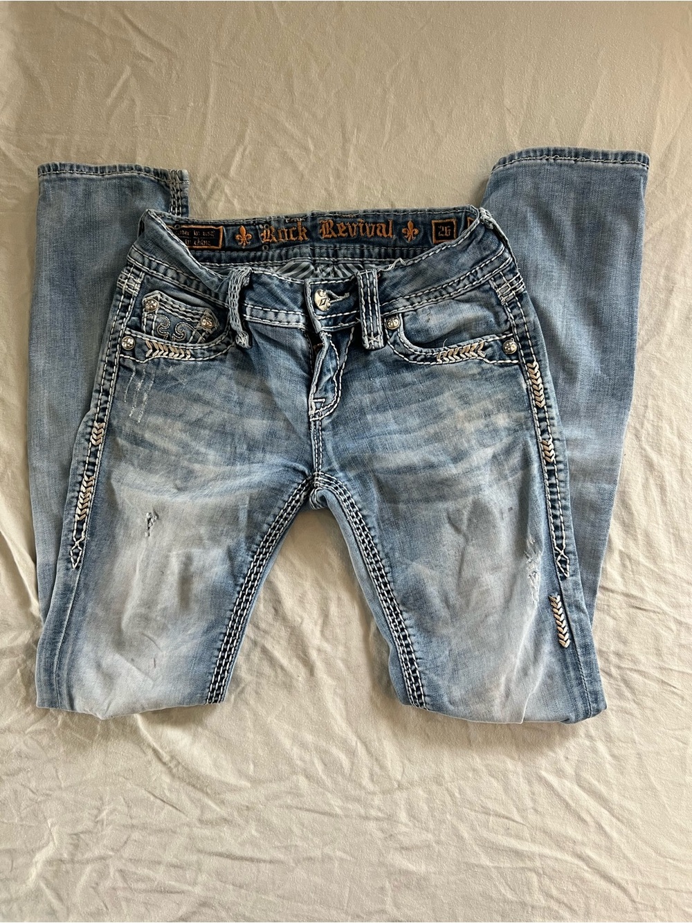 Rock Revival Celine Straight Jeans Women’s Size 26 Distressed Embellished